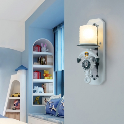 Blue Anchor Wall Light Sconce White Glass 1/2 Light Lighting Fixture for Children Kids Room
