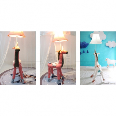 1 Head Unicorn Standing Light Kids Room Bedside White/Gray/Pink Fabric Shade Floor Lamp