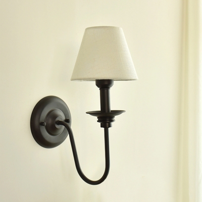 1 Light Tapered Wall Light with Gooseneck Retro Style Fabric Sconce Lighting for Balcony Foyer
