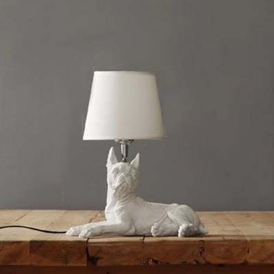 Dog White Table Lamp for Kids Bedroom with Linen Shade