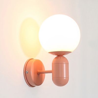 White Glass Armed Wall Lamp Simplicity Modern Hallway 1 Head Wall Light Sconce for Children