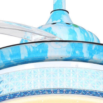 14.18'' W Mediterranean Style Crystal Retractable Blue Hanging Ceiling Fan with Light
