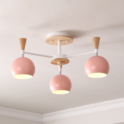 Wooden Chandelier with Globe Shade Nordic Macaron 3/6/8 Lights Hanging Light for Kids