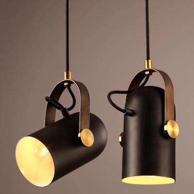 Black Finish Metal Cylinder Shade One Light Mini Pendant Light in Industrial Style