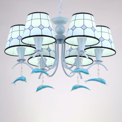 Blue Dolphin Island Chandelier Fabric 6 Lights Chandelier Ceiling