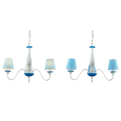 Mediterranean Stripes Island Chandelier Kids Room Fabric 3/5/8 Lights Ceiling Fixture in White