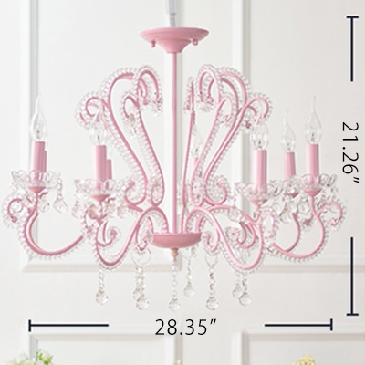 Contemporary Chandelier 6/8 Light Candle Style Pink Crystal Chandelier with Crystal Balls