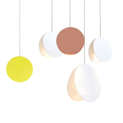 Contemporary Macaroon Round Pendant Light Metal 1 Light Hanging Light in White/Yellow/Brown