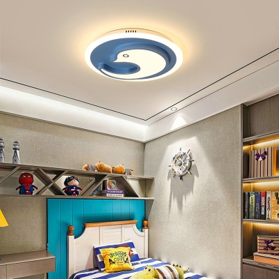 Dolphin White and Blue LED Kids Room Flush Ceiling Lamp