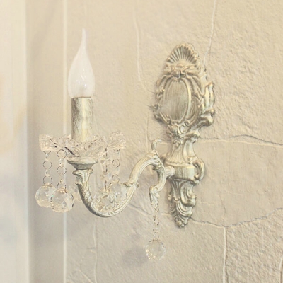 French Wall Light Indoor Kid Living Room Hallway Sconce with Crystal Ball in White Finish