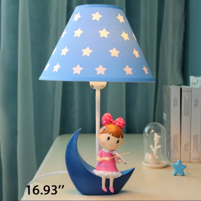 Adorable Star Design Table Light with Little Girls Decoration Bedroom Blue Fabric Shade 1 Light Reading Light