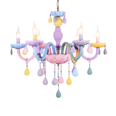 Kid Chandelier Modern Ceiling Chandelier Candle Style Foyer Chandelier with Pink Crystal Heart