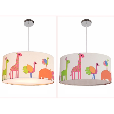 Lovely 3/5 Lights Drum Hanging Lamp Modern Baby Girls Bedroom Multicolored Fabric LED Suspension Light