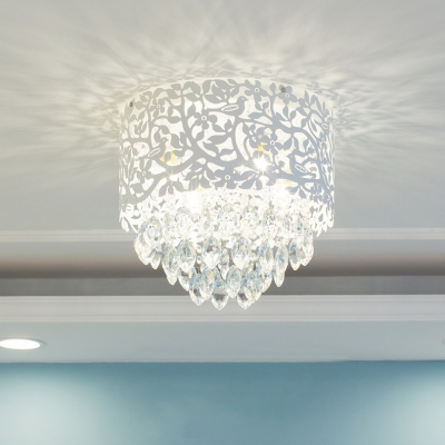 Living Room Crystal Flushmount Light Drum Shade Flush Mount Crystal Light in White