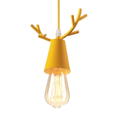 Antler Pendant Lamp Cartoon Modernism Kids Youth Bedroom Metal Single Light Hanging Light