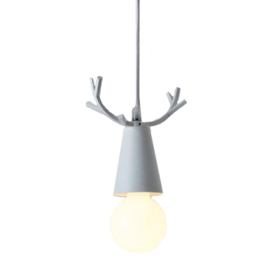 Antler Pendant Lamp Cartoon Modernism Kids Youth Bedroom Metal Single Light Hanging Light