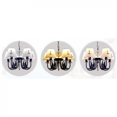 Mediterranean Sailboat Chandelier Boys Room Metal 5/6 Lights Ceiling Light in Navy Blue