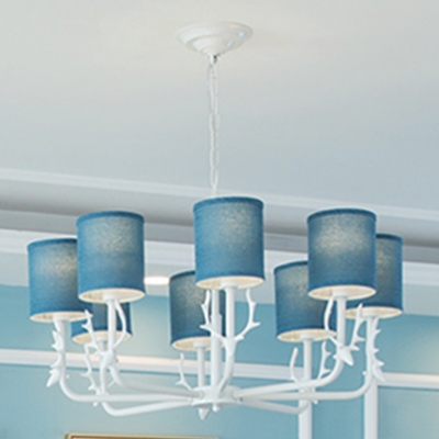 Nordic Style 3/6/8 Light Blue/White Cylinder Shade Hanging Chandelier with Antler