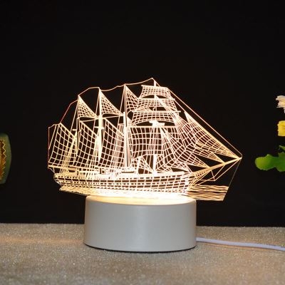 Rechargeable Acrylic Guitar/Sailing Boat 3D Night Light 3 Styles for Option