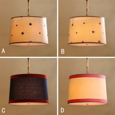 Adjustable 5 Light Drum Hanging Chandelier Cities&Countries Fabric Suspension Light for Corridor