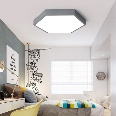 Hexagon Flush Light Colorful Macaron Acrylic Flush Mount Lighting for Bedroom in Warm/White