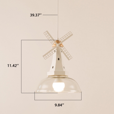 Windmill White 1 Light Hanging Pendant  with Glass Dome Shade