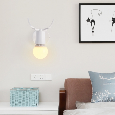 Wood Single Light Wall Light with Antler and Metal Base