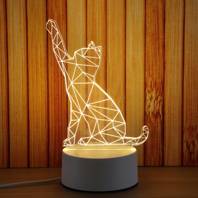 3D Effect Acrylic Deer/Cat/Unicorn/Horse LED Night Light Button Switch/USB Touch/Remote Control 