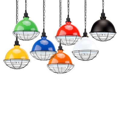 

Wire Caged Industrial Style 1-Light Chain Hanging Light Fixture in Multiple Colors, Black;blue;green;orange;red;white;yellow, HL478410