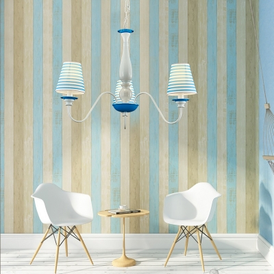 Mediterranean Stripes Island Chandelier Kids Room Fabric 3/5/8 Lights Ceiling Fixture in White