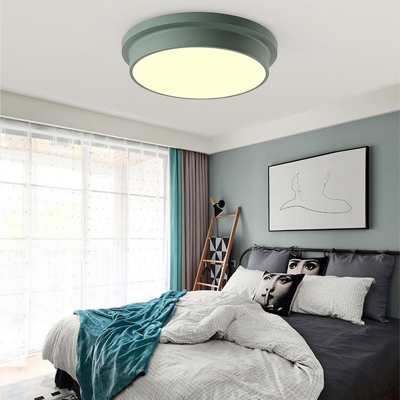 Metallic Flush Ceiling Light with Drum Shape Contemporary Colorful LED Flush Mount Lighting