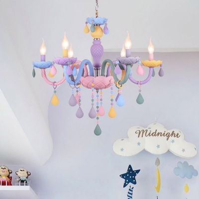 Kid Chandelier Modern Ceiling Chandelier Candle Style Foyer Chandelier with Pink Crystal Heart