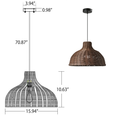 Lodge Style 1-Light Dining Room Hanging Lamp with Brown/White Cane Shade