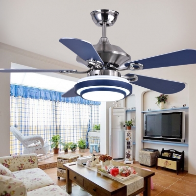 Mediterranean Style 5 Blade 16.54''  Width Chandelier Ceiling Fan for Living Room in Stainless Steel