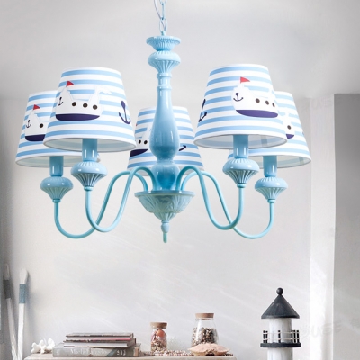 5 Lights Strips Ceiling Chandelier Nautical Boys Room Light Fabric Suspended Light in Blue