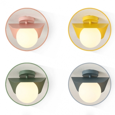 Metallic LED Ceiling Lamp with Globe Shade Macaron Colorful 1 Light Indoor Flush Mount Lighting