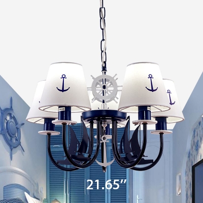 Mediterranean Sailboat Chandelier Boys Room Metal 5/6 Lights Ceiling Light in Navy Blue