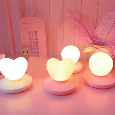 Pink/White Loving Heart/Globe Girls Bedroom Night Light with Plastic Base Touch Control 
