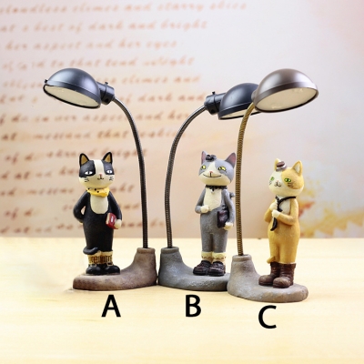 Resin Cartoon Cat LED Kids Bedroom Night Light for Reading 3 Style for Option to Random Delivery