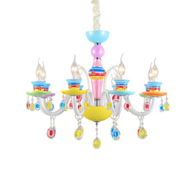 Shabby Chic Chandelier Candle Style Kid Girl Bedroom Living Room Chandelier with Crystal Balls 