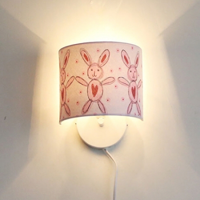 Adorable Paper Shade Wall Sconce with Bunny Pattern White Finish 1 Head Wall Mount Light for Girls Room