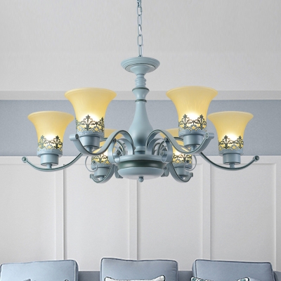 Bell 6 Lights Ceiling Chandelier Children Room Blue Finish Glass Hanging Light Fixture