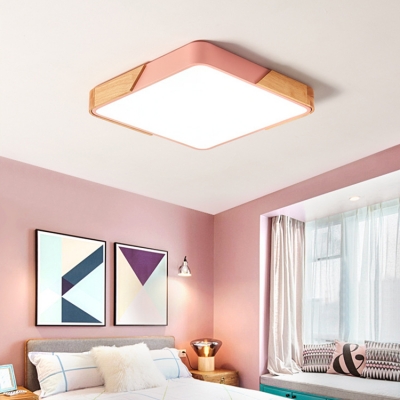 Square Bedroom Ceiling Light Nordic Style Modern Acrylic LED Flush Light Fixture in Green/Pink/White
