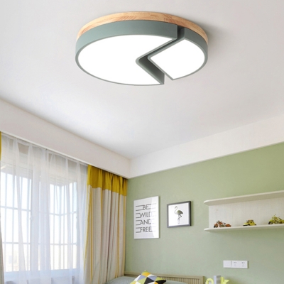 Wooden Ceiling Flush Mount with Drum Colorful Macaron LED Flushmount for Children Room