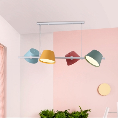 4 Lights Cone Hanging Chandelier Nordic Style Metal Hanging Light in Multi Color for Dining Room