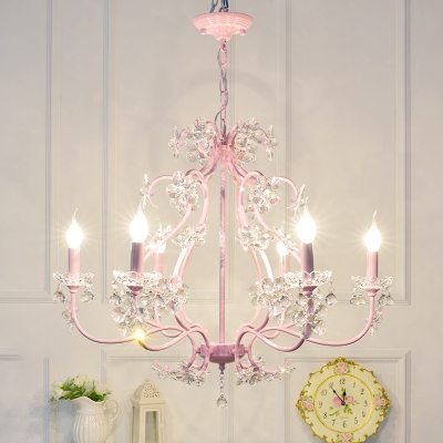 Contemporary Kid Crystal Chandelier Pink Blooming Bouquet Crystal Chandelier with Crystal Balls 