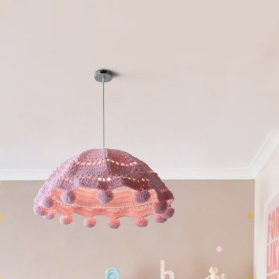 Cotton Shade Single Light Kids Bedroom Hanging Fixture in Pink/Blue/Grey