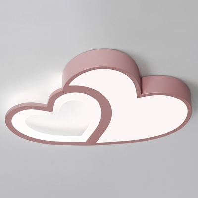 Girls Bedroom Loving Heart Ceiling Light Acrylic Decorative Ceiling Flush Mount in Blue/Pink