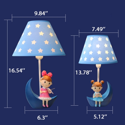 Adorable Star Design Table Light with Little Girls Decoration Bedroom Blue Fabric Shade 1 Light Reading Light