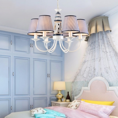 Navy Blue Trellis Chandelier Light Fabric 6 Lights Suspension Light for Children Room